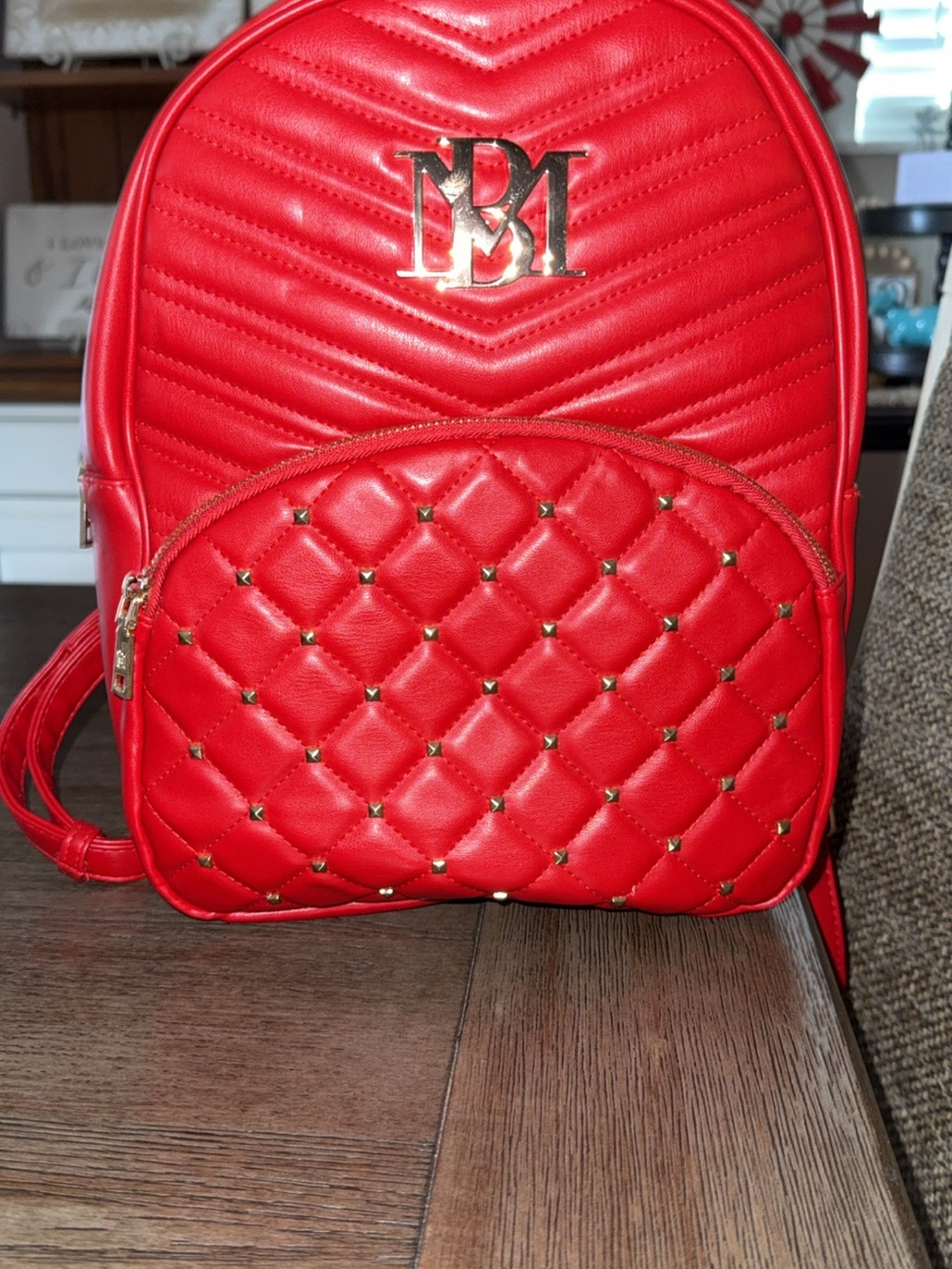 Rebecca Minkoff Red Quilted Mini Backpack with Gold Logo